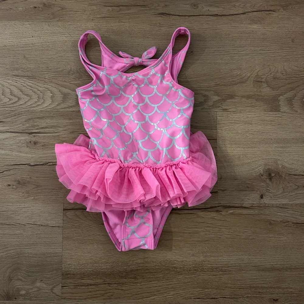 Pink Mermaid Scales Toddler Swimsuit with Tulle Skirt
